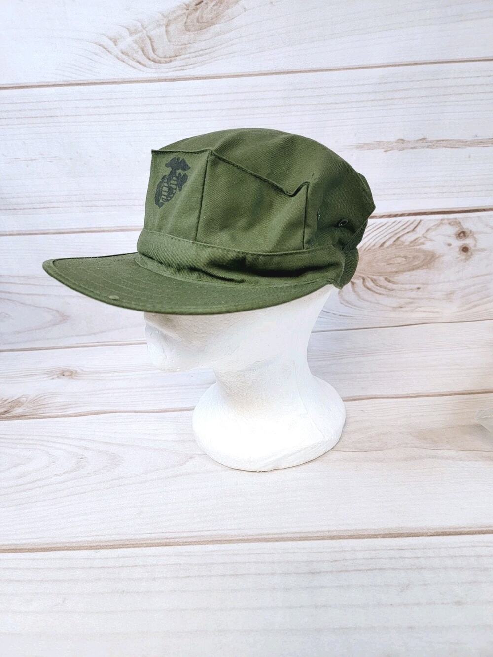 USMC 8 Point Cap Hat Olive Drab With EGA Sateen Weave Size 7(Small)